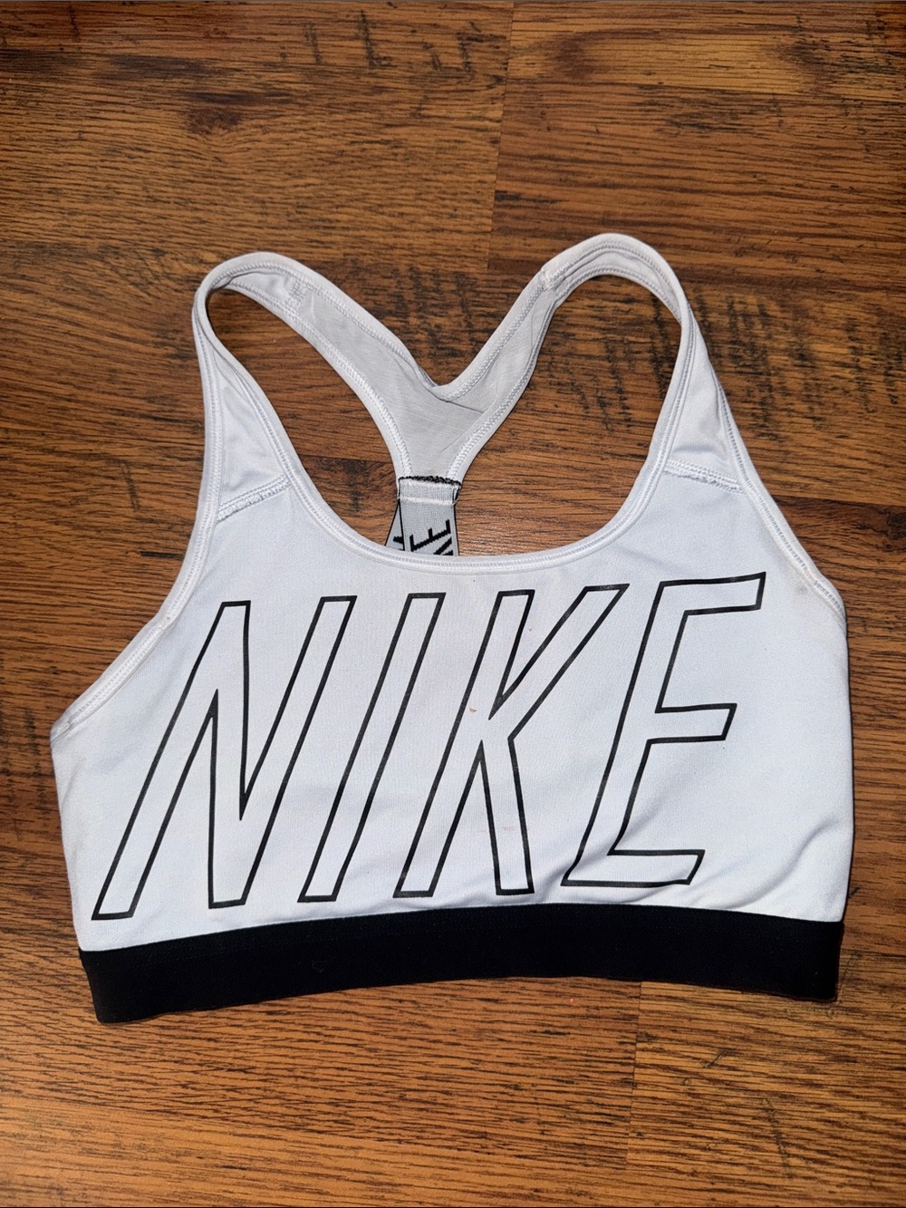 Nike White and Black Logo Racerback Sports Bra 29.1.B7
